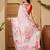 Pink floral printed saree with beaded detail & unstitched blouse