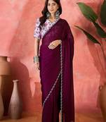 Purple embellished saree with blouse piece