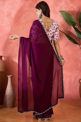 Purple embellished saree with blouse piece