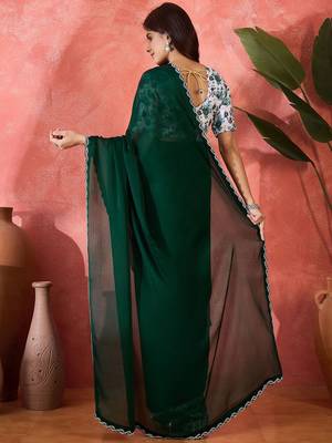 Green embellished banarasi saree with blouse piece 3