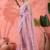 Lavender floral embroidered net saree with blouse piece