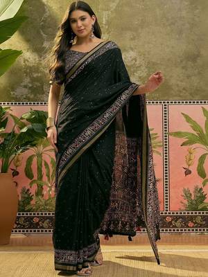 Black ajrak block zari designer saree 1