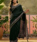 Black ajrak block zari designer saree
