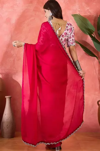 Rust embellished banarasi saree with blouse piece