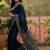 Navy blue ajrak printed sequinned saree
