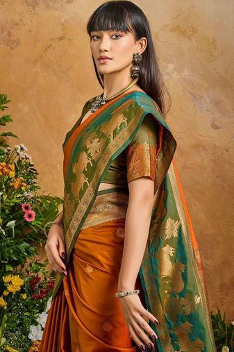 Rust ethnic motifs woven designer art silk sarees with unstitched blouse