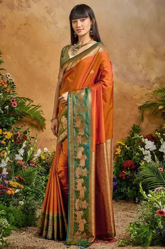 Rust ethnic motifs woven designer art silk sarees with unstitched blouse