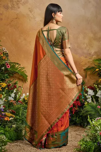 Rust ethnic motifs woven designer art silk sarees with unstitched blouse