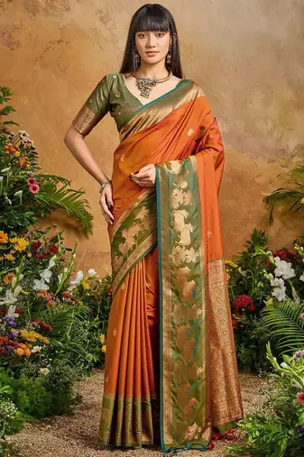 Rust ethnic motifs woven designer art silk sarees with unstitched blouse