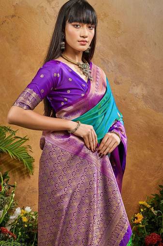 Blue ethnic motifs woven designer art silk sarees with unstitched blouse