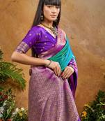 Blue ethnic motifs woven designer art silk sarees with unstitched blouse