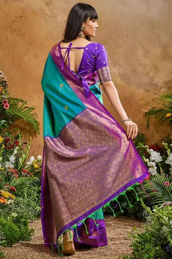 Blue ethnic motifs woven designer art silk sarees with unstitched blouse