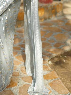 Silver embellished party wear saree with matching blouse 5