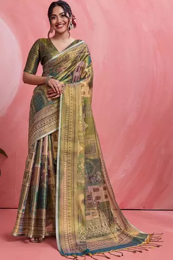 Multicolor ethnic motifs tissue designer banarasi saree