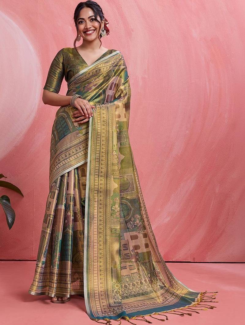 Multicolor ethnic motifs tissue designer banarasi saree