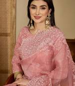 Pink embroidered organza saree