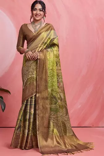 Gold ethnic motifs tissue designer banarasi saree