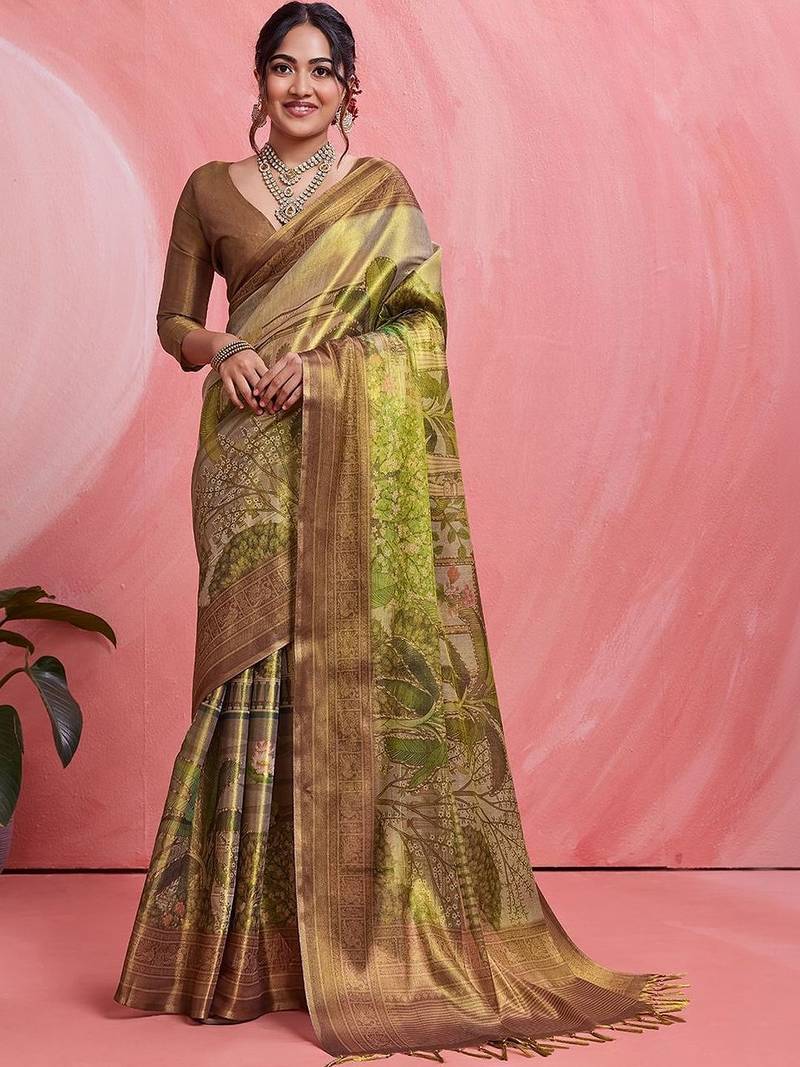 Gold ethnic motifs tissue designer banarasi saree