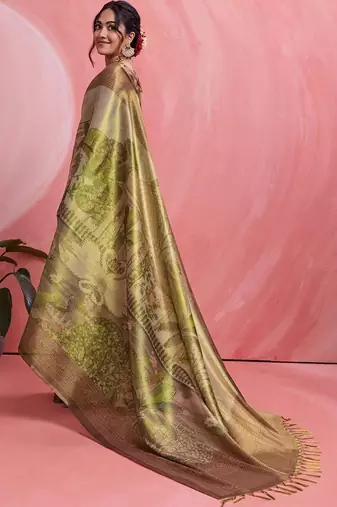 Gold ethnic motifs tissue designer banarasi saree