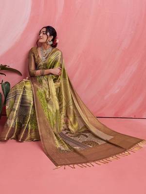 Gold ethnic motifs tissue designer banarasi saree 3