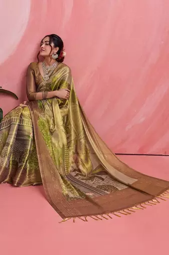Gold ethnic motifs tissue designer banarasi saree