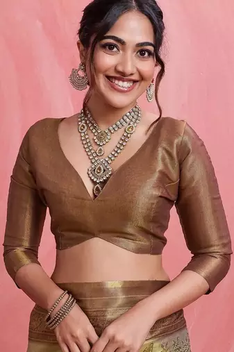 Gold ethnic motifs tissue designer banarasi saree