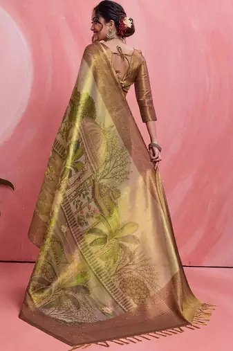 Gold ethnic motifs tissue designer banarasi saree