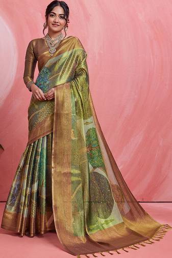 Multicolor ethnic motifs tissue designer banarasi saree