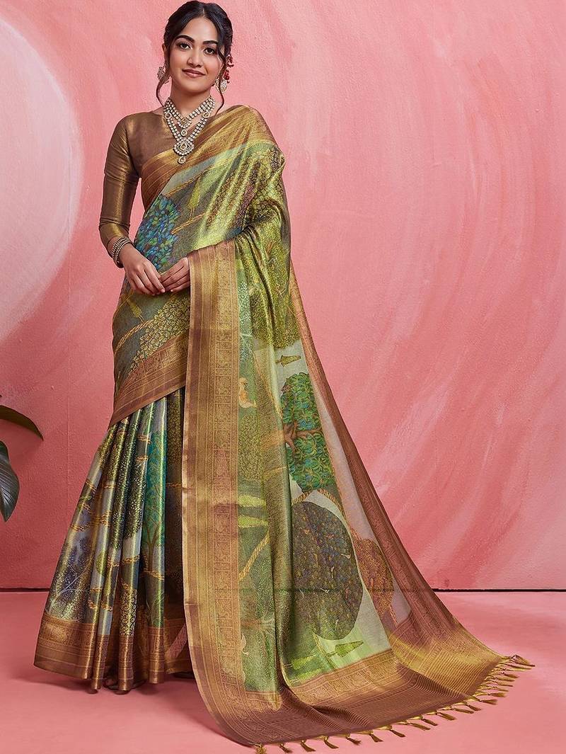 Multicolor ethnic motifs tissue designer banarasi saree