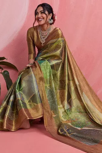 Multicolor ethnic motifs tissue designer banarasi saree