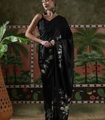 Black ready to wear satin floral digital printed saree