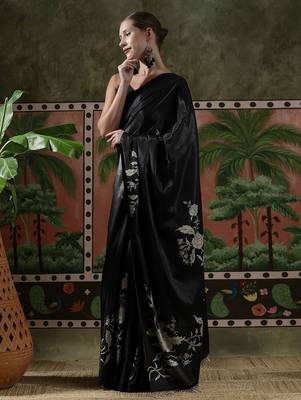 Black ready to wear satin floral digital printed saree 2