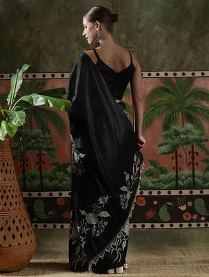 Black ready to wear satin floral digital printed saree 3