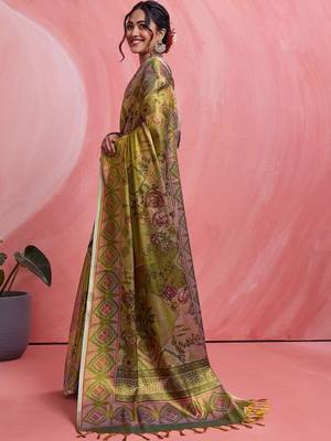 Olive floral tissue heavy work banarasi saree 1