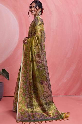 Olive floral tissue heavy work banarasi saree