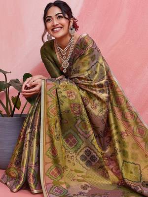 Olive floral tissue heavy work banarasi saree 2