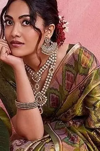 Olive floral tissue heavy work banarasi saree