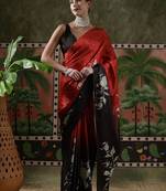 Red ready to wear satin floral digital printed saree
