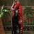 Red ready to wear satin floral digital printed saree