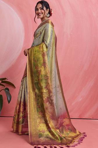 Multicolor floral tissue handloom banarasi saree