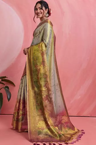 Multicolor floral tissue handloom banarasi saree