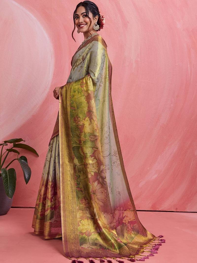 Multicolor floral tissue handloom banarasi saree