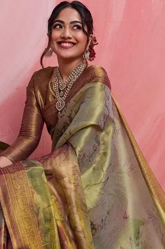 Multicolor floral tissue handloom banarasi saree