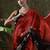 Red ready to wear satin floral digital printed saree