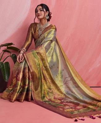 Multicolor floral tissue handloom banarasi saree 3
