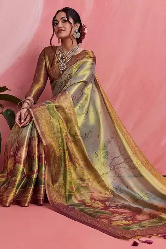 Multicolor floral tissue handloom banarasi saree