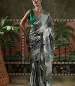 Grey ready to wear satin floral digital printed saree