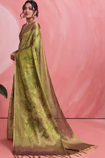 Olive floral tissue handloom banarasi saree
