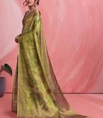 Olive floral tissue handloom banarasi saree