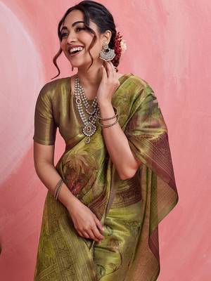 Olive floral tissue handloom banarasi saree 2